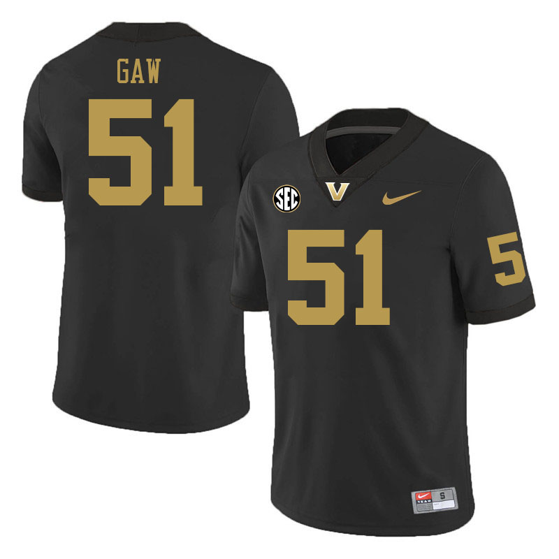 Vanderbilt Commodores #51 Daniel Gaw College Football Jerseys 2024 Uniforms Stitched-Black